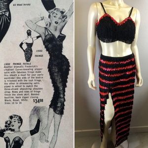 1950s Vintage Burlesque Fringe Costume Dress 2 Pc